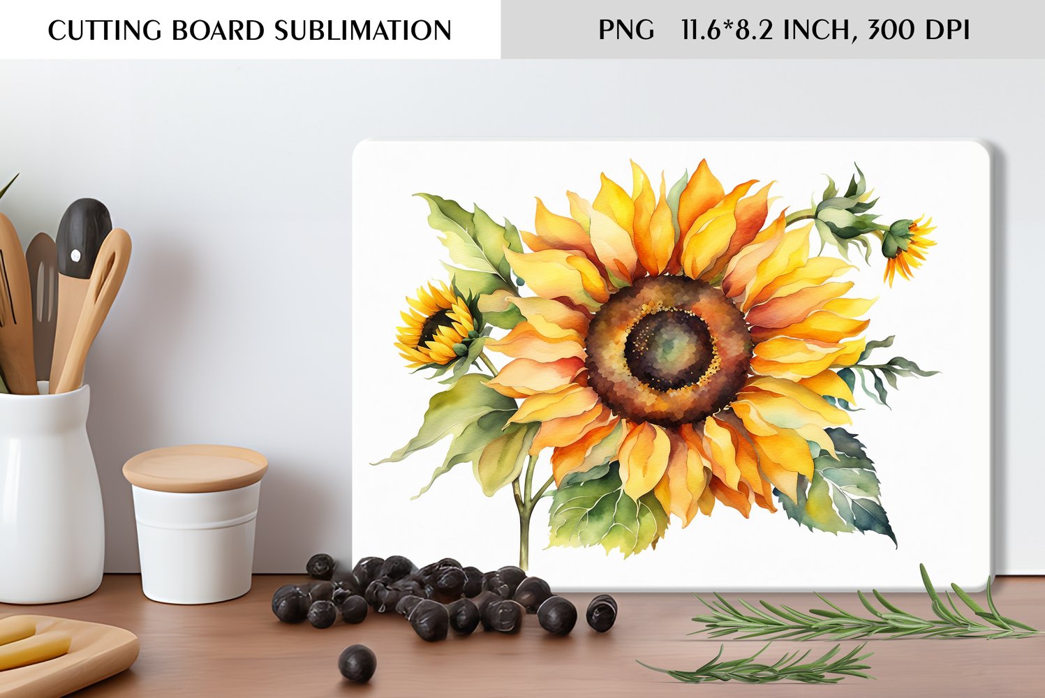 Watercolor Sunflowers Wreath|Cutting Board Sublimation product image 1