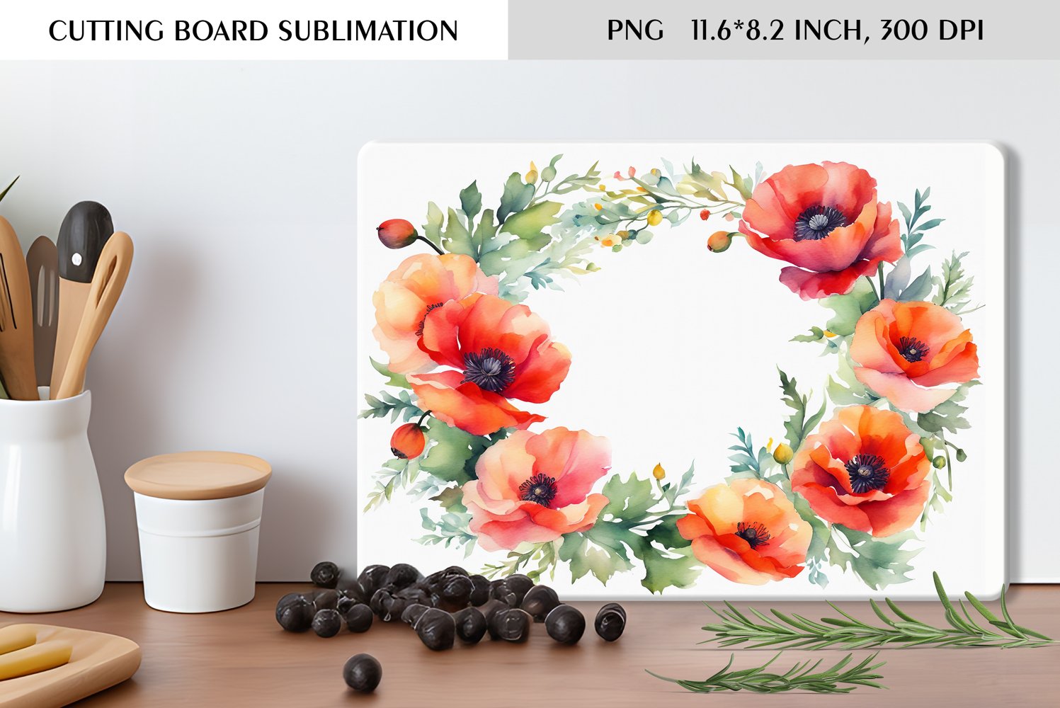 Summer Watercolor Flowers Design|Cutting Board Sublimation product image 1