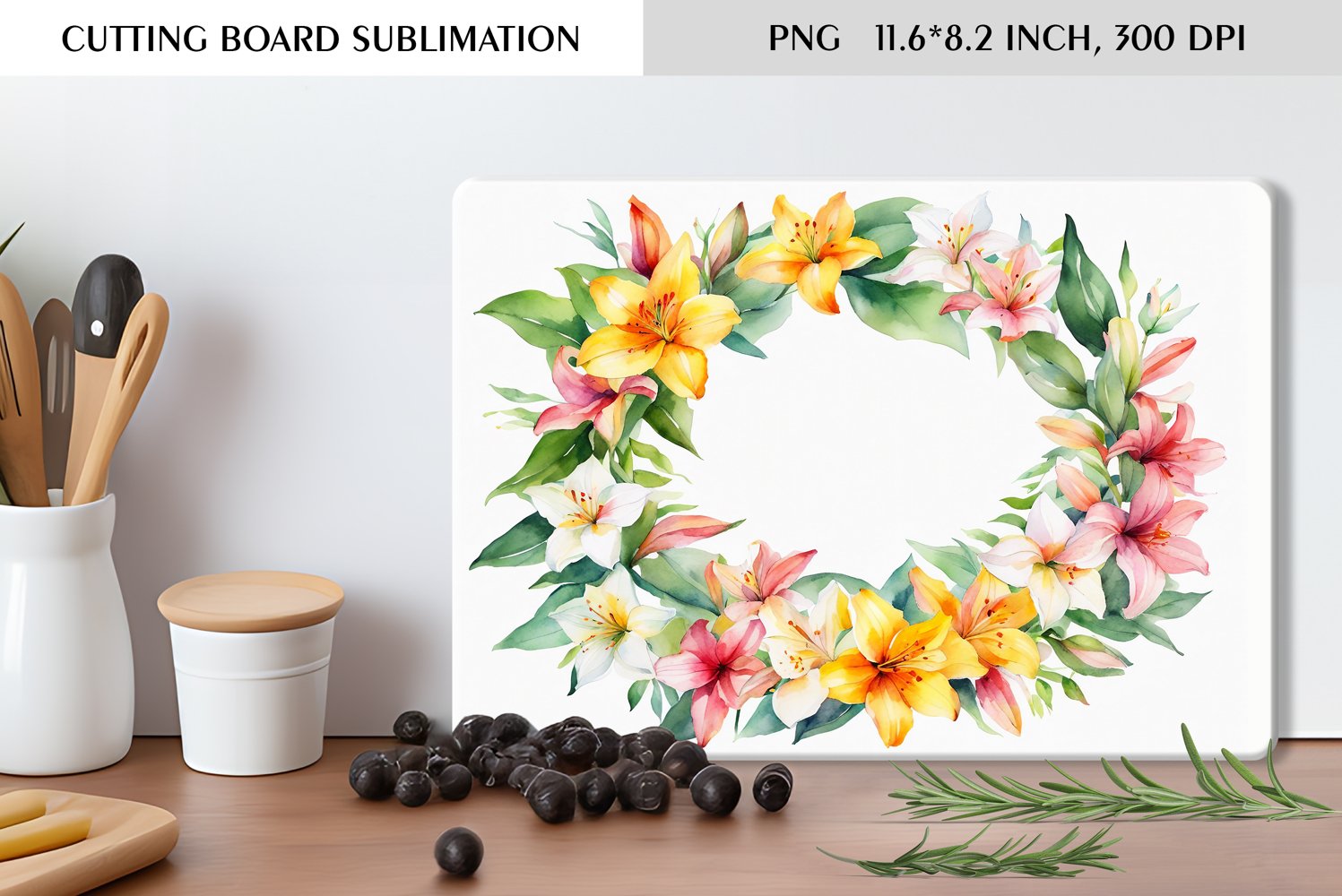 Summer Watercolor Flowers Design|Cutting Board Sublimation product image 1
