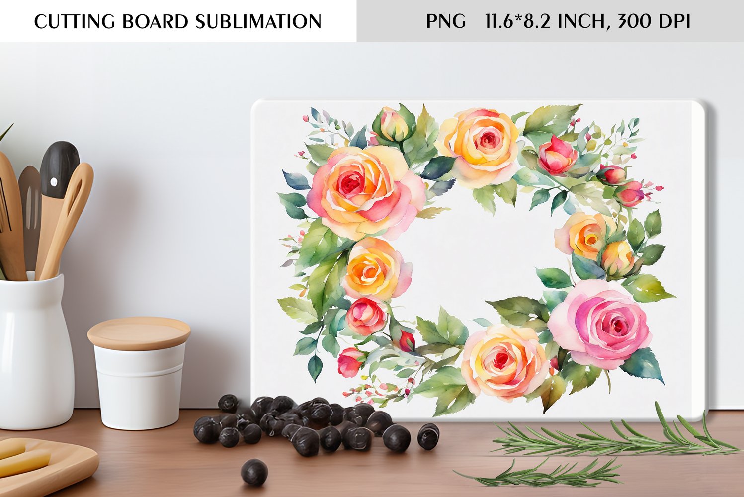Summer Watercolor Flowers Design|Cutting Board Sublimation product image 1