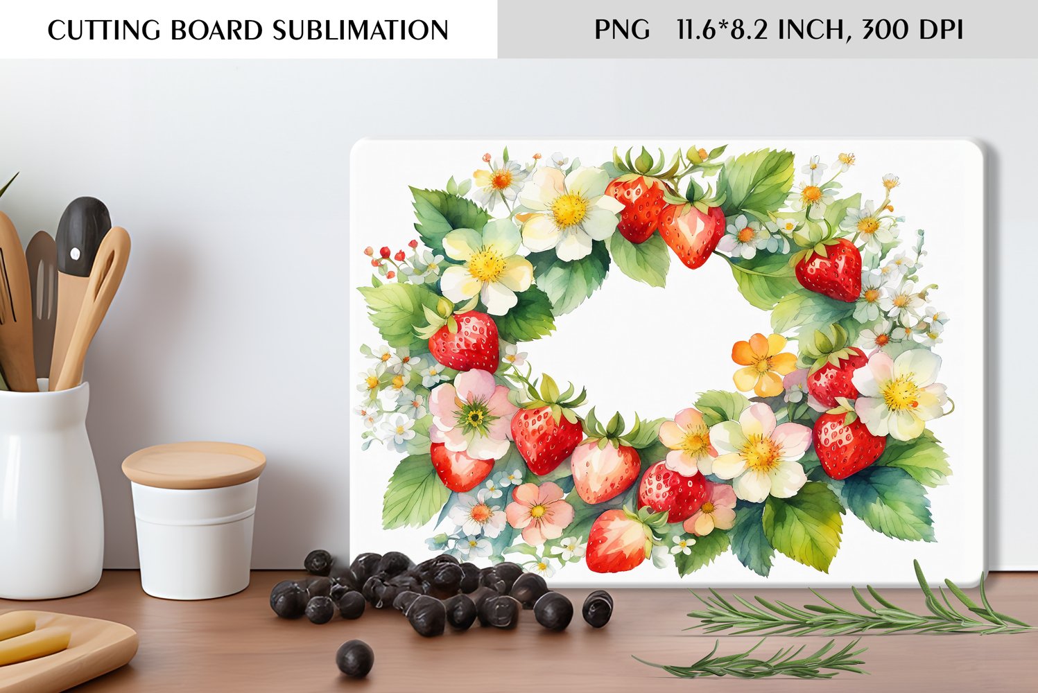 Summer Watercolor Flowers Design|Cutting Board Sublimation product image 1