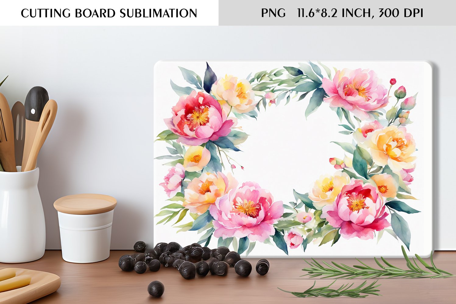 Summer Watercolor Flowers Design|Cutting Board Sublimation product image 1