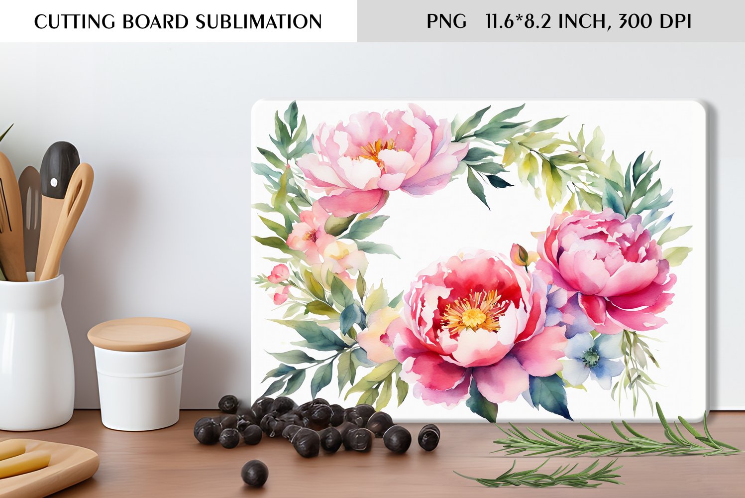 Summer Watercolor Flowers Design|Cutting Board Sublimation product image 1
