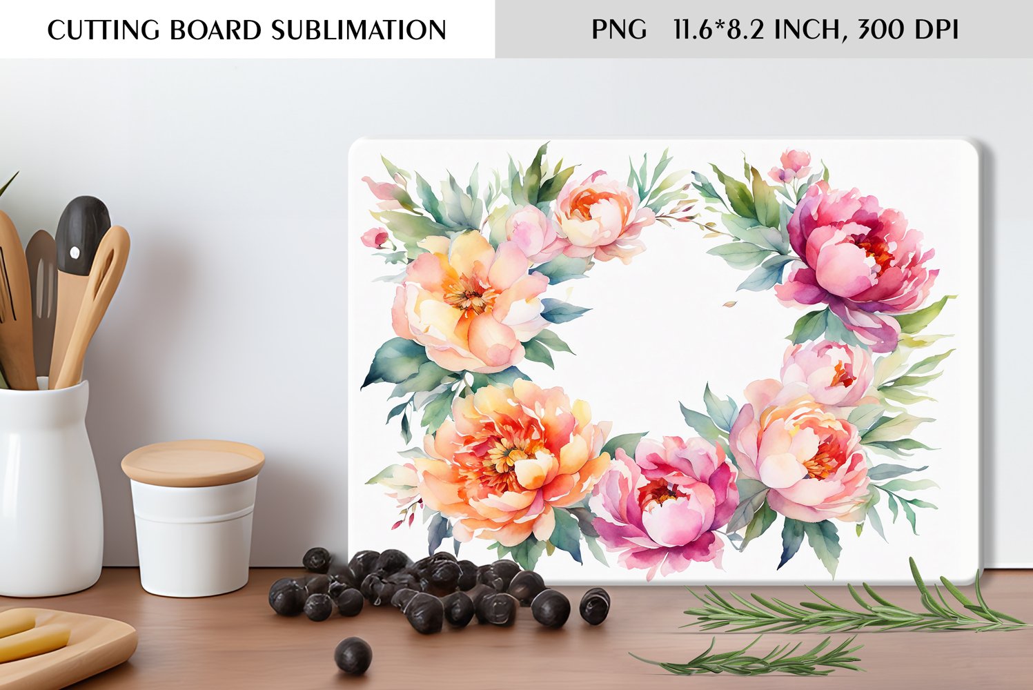 Summer Watercolor Flowers Design|Cutting Board Sublimation product image 1