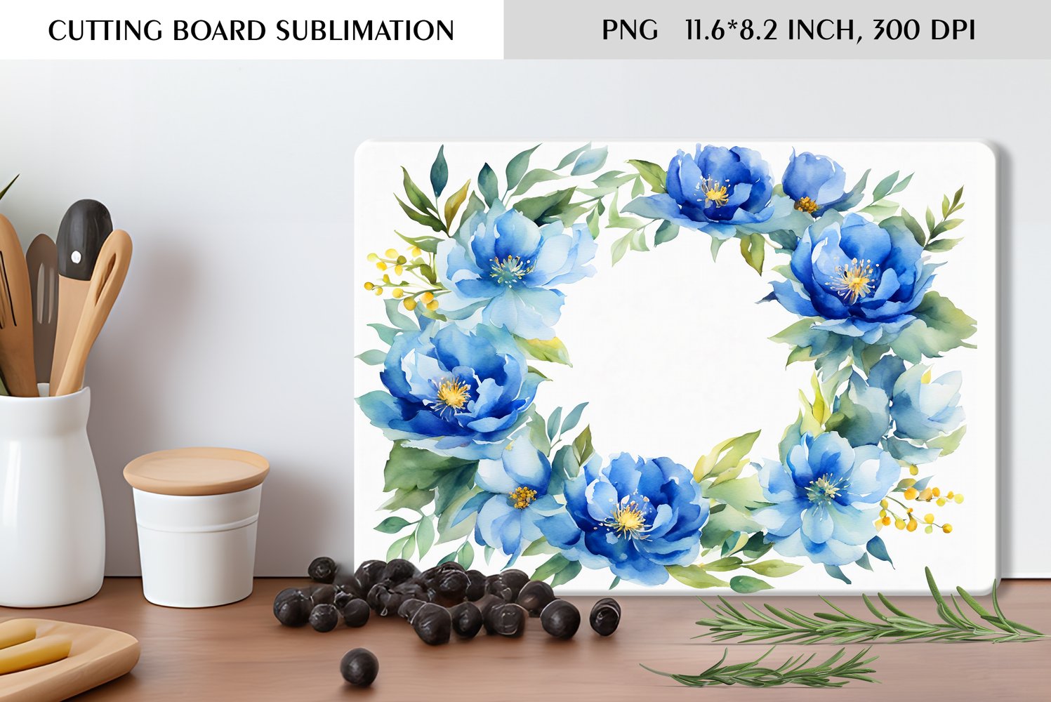 Summer Watercolor Flowers Design|Cutting Board Sublimation product image 1