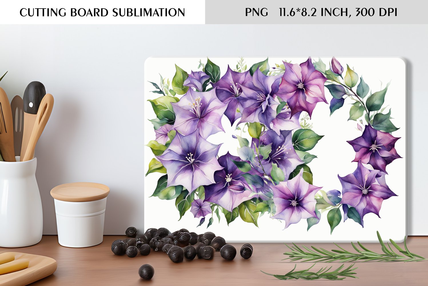 Summer Watercolor Flowers Design|Cutting Board Sublimation product image 1