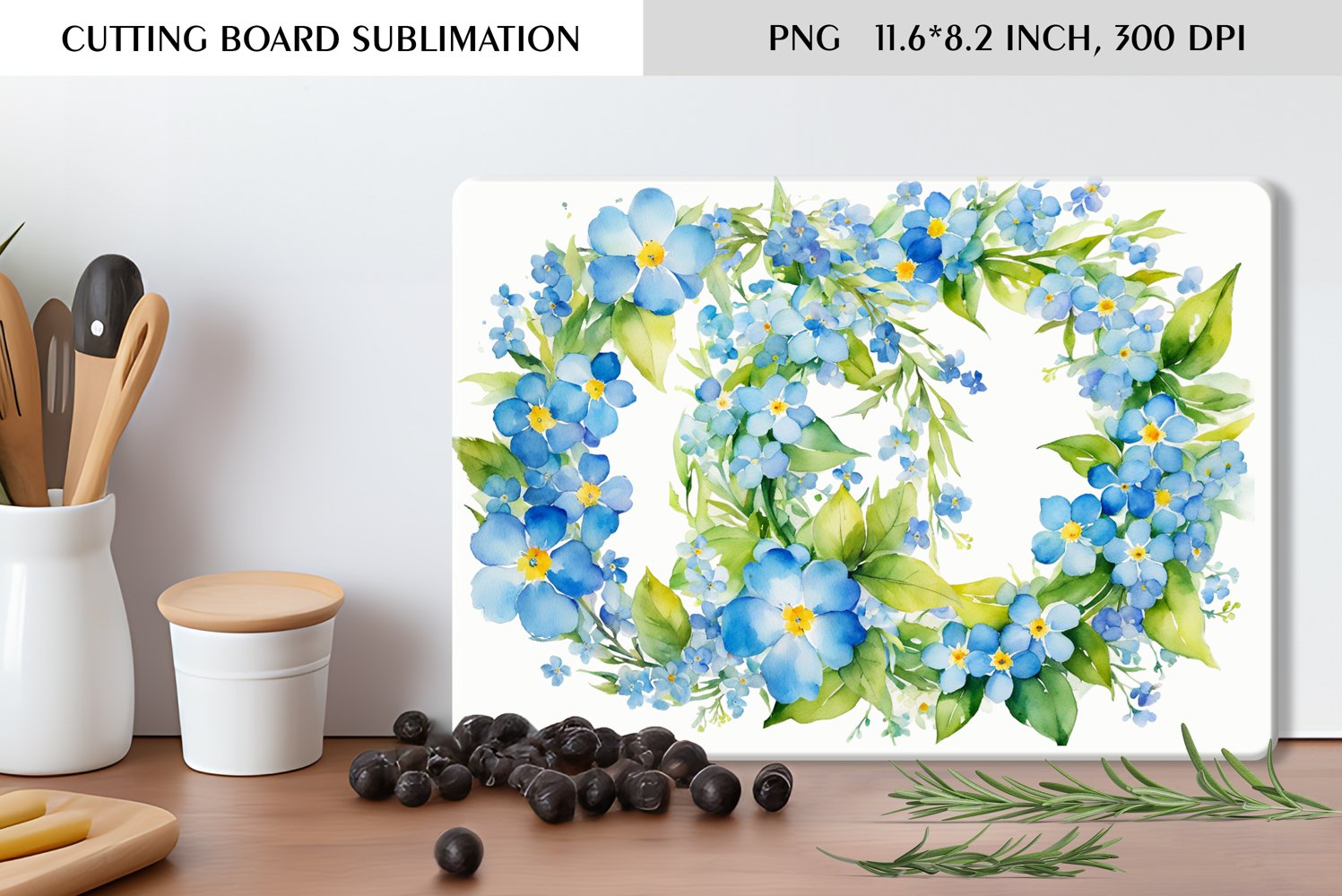 Summer Watercolor Flowers Design|Cutting Board Sublimation product image 1