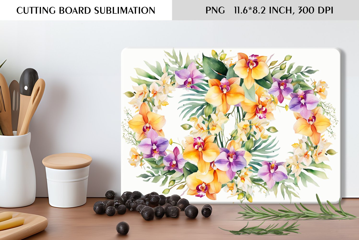 Summer Watercolor Flowers Design|Cutting Board Sublimation product image 1