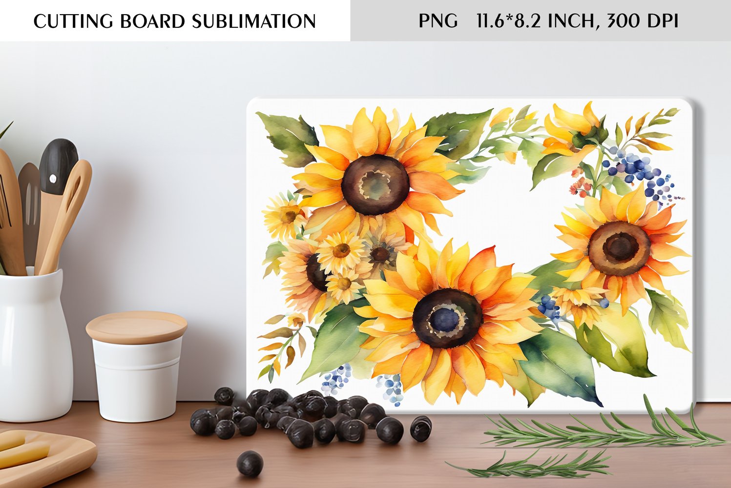Summer Watercolor Flowers Design|Cutting Board Sublimation product image 1
