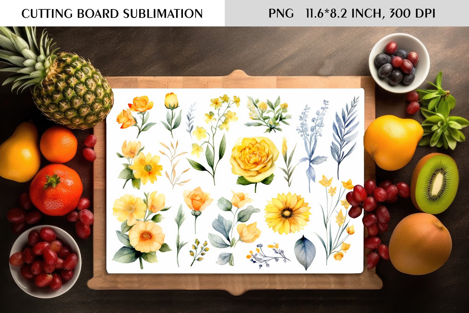 Summer Watercolor Flowers Design|Cutting Board Sublimation product image 1