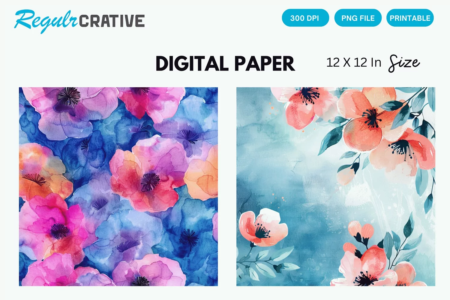 Watercolor Flower Digital Paper, Flower Background product image 1