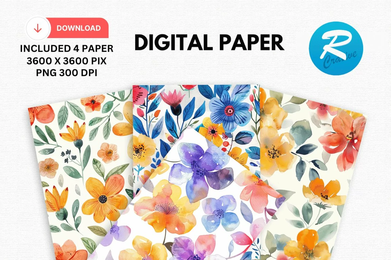 Watercolor Flowers Paper, Flower Background product image 1