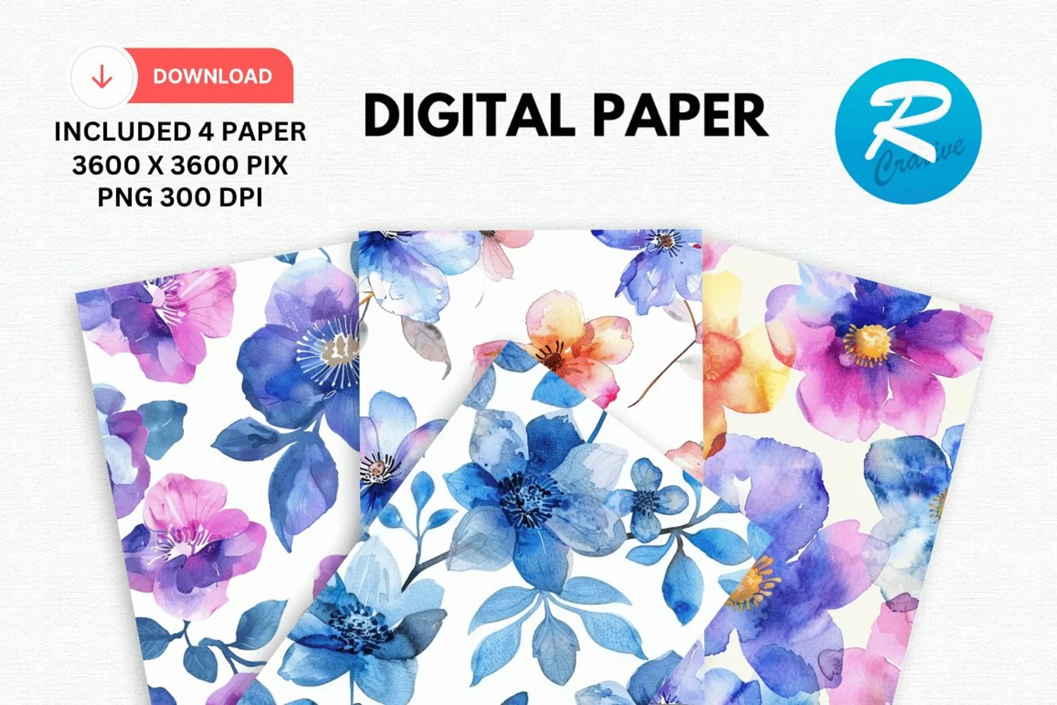 Watercolor Flowers Paper, Flower Background product image 1