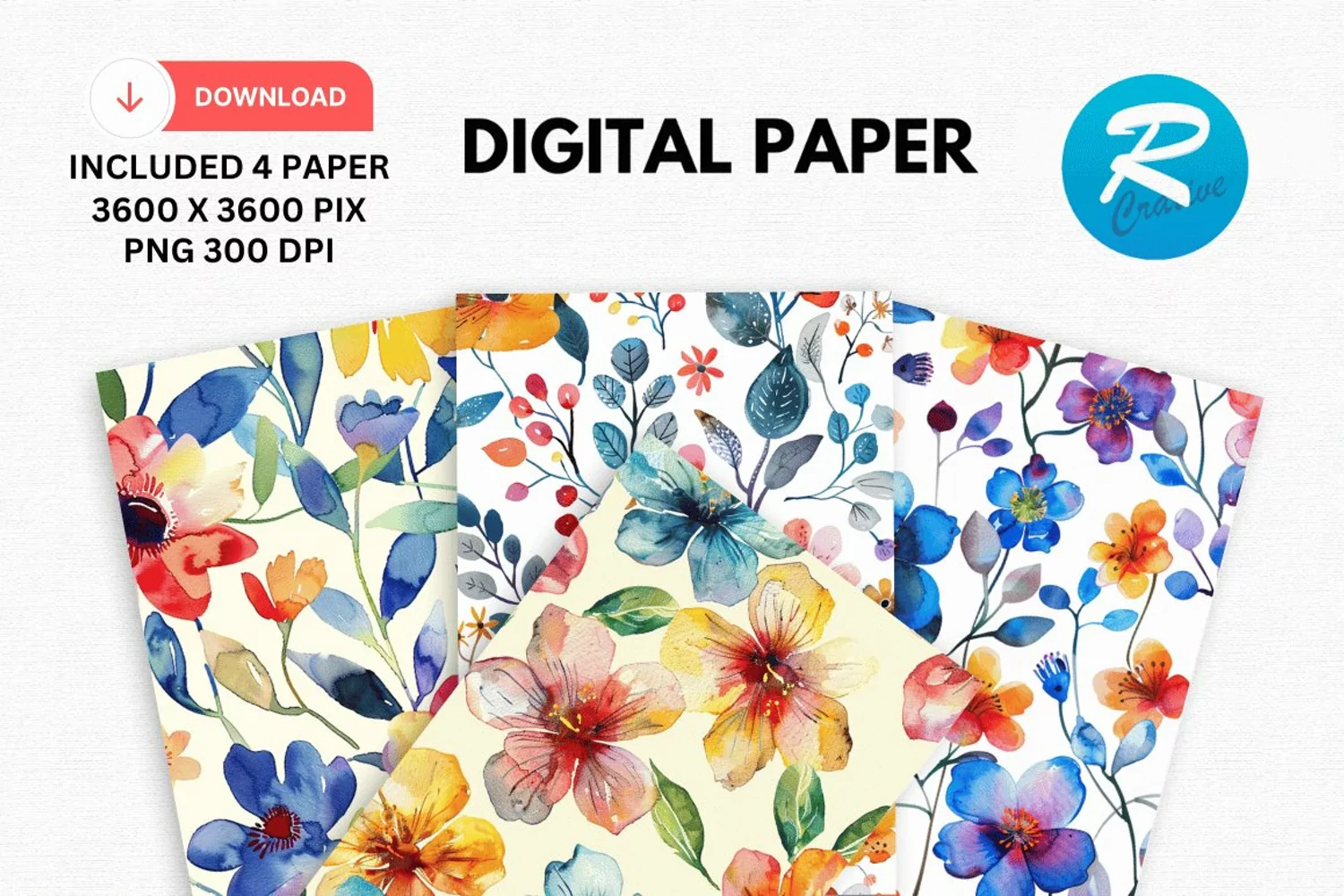 Watercolor Flowers Paper, Flower Background product image 1