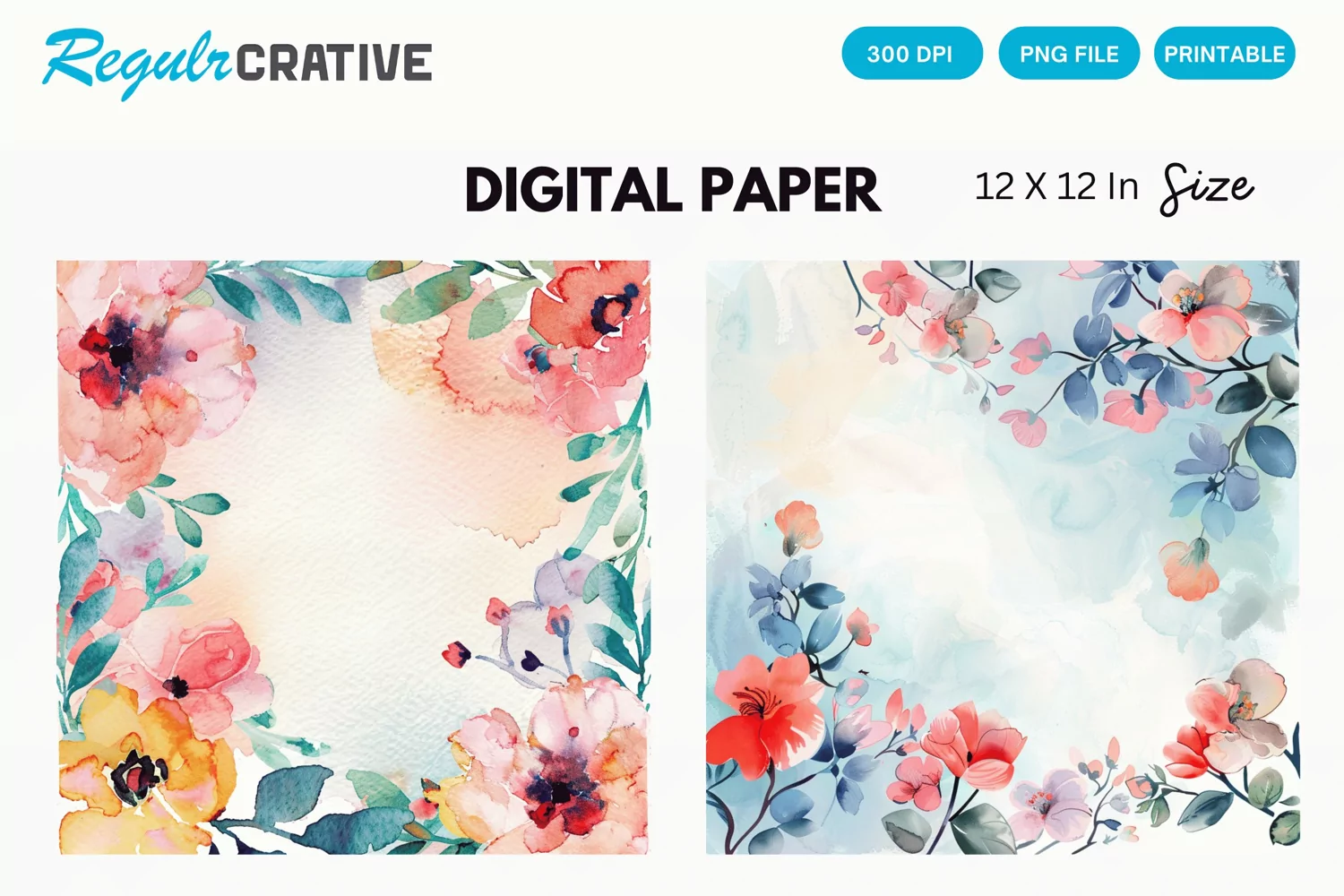 Watercolor Flower Digital Paper, Flower Background product image 1