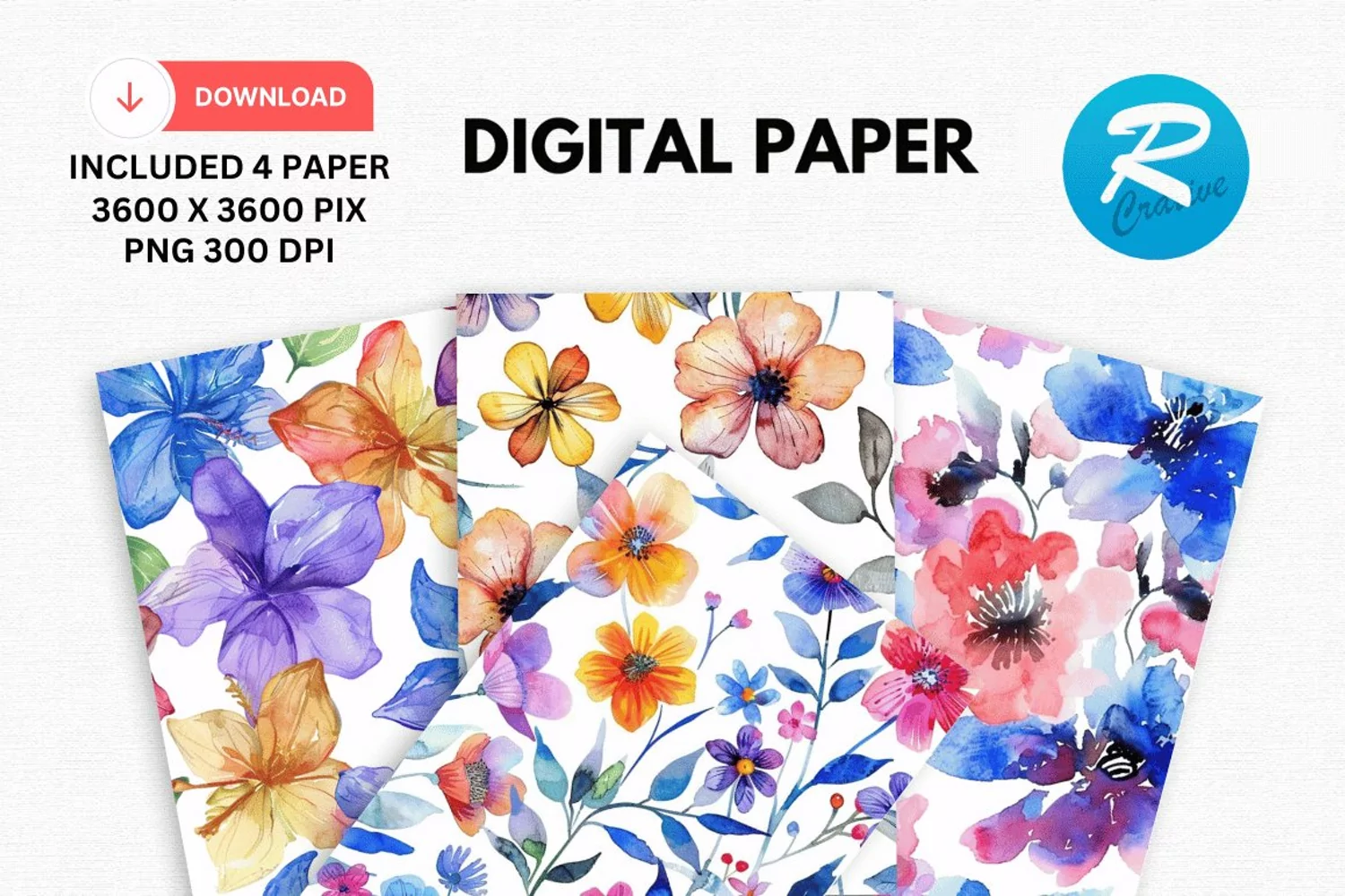 Watercolor Flowers Paper, Flower Background product image 1