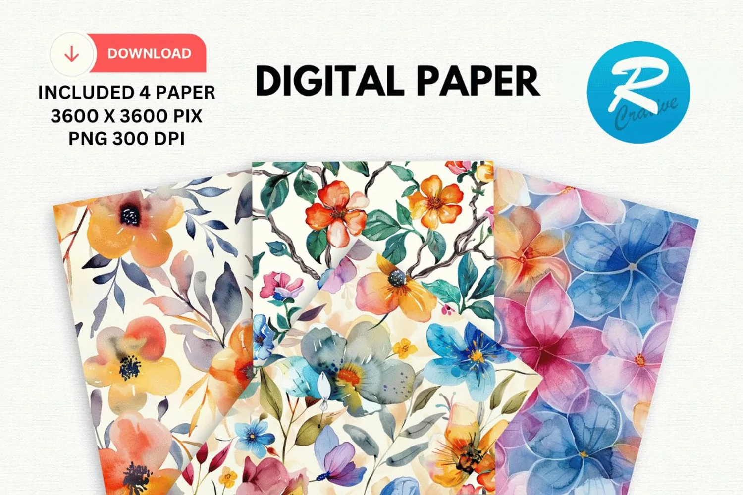 Watercolor Flowers Paper, Flower Background product image 1