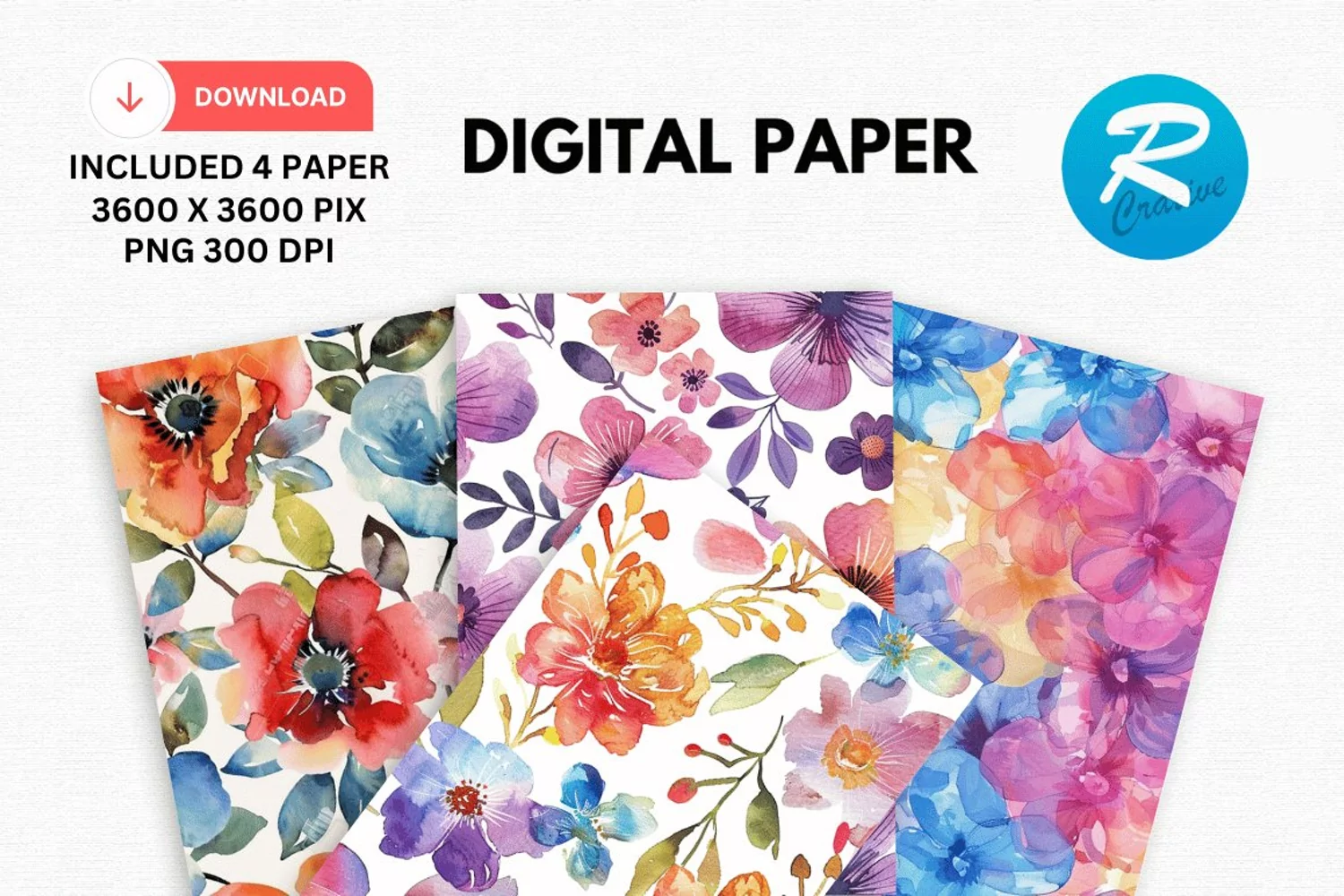 Watercolor Flowers Paper, Flower Background product image 1