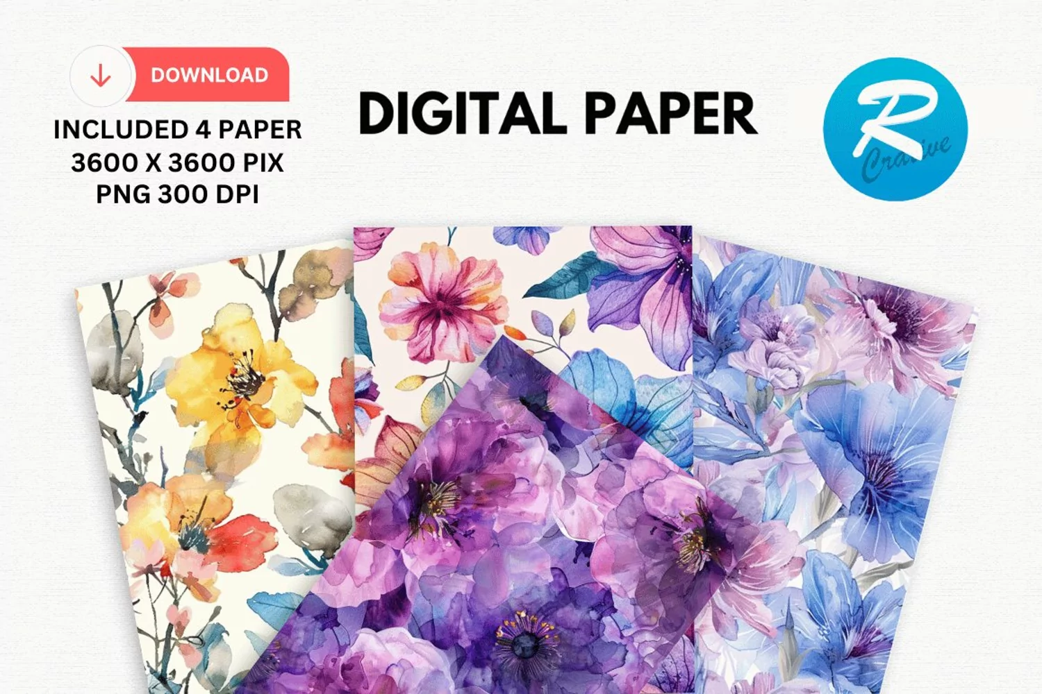 Watercolor Flowers Paper, Flower Background product image 1