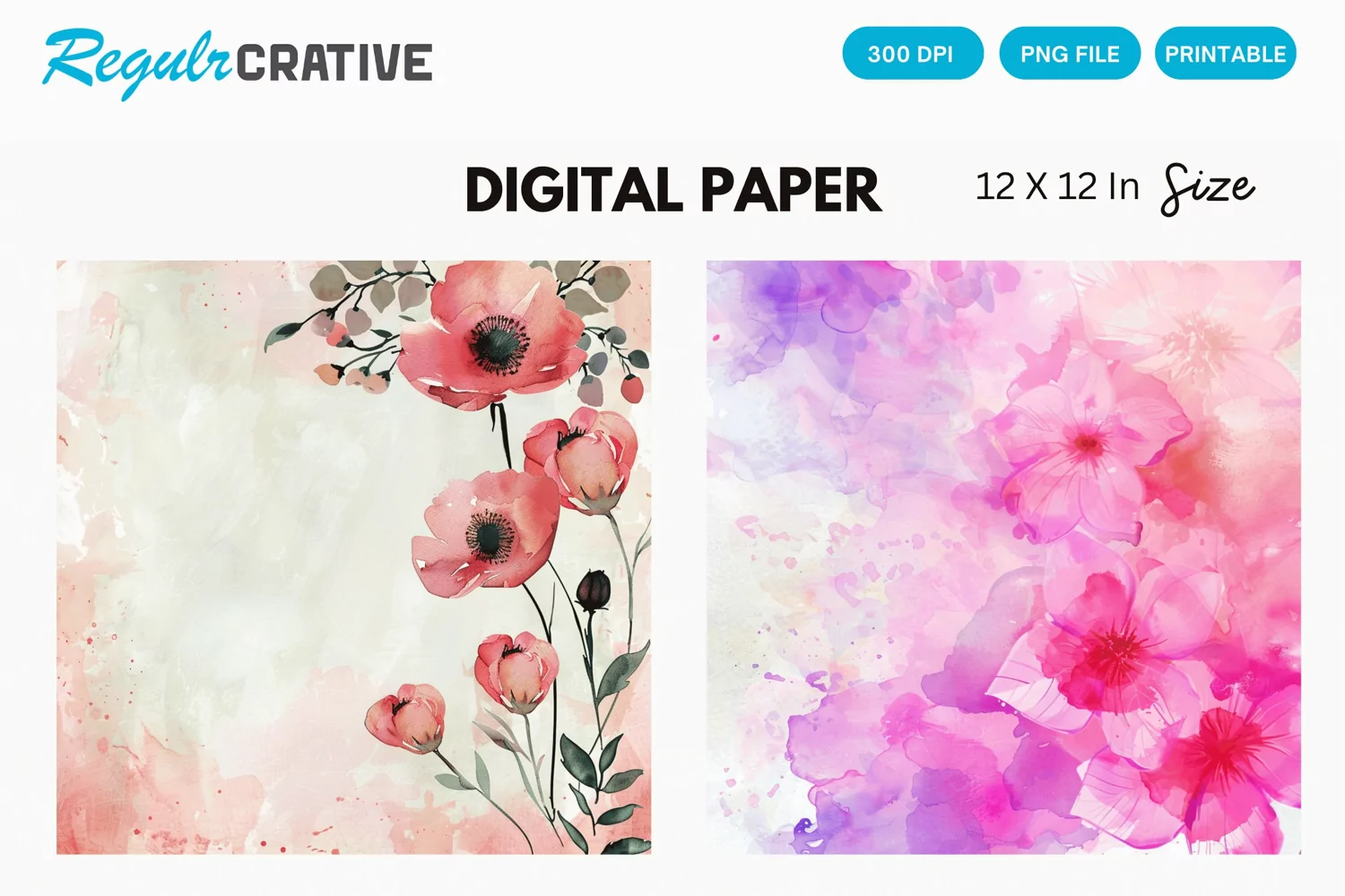 Watercolor Flower Digital Paper, Flower Background product image 1