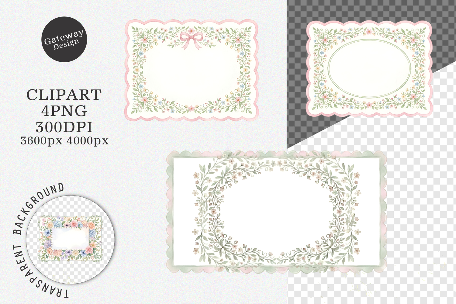 Watercolor Flower Frame Clipart product image 1