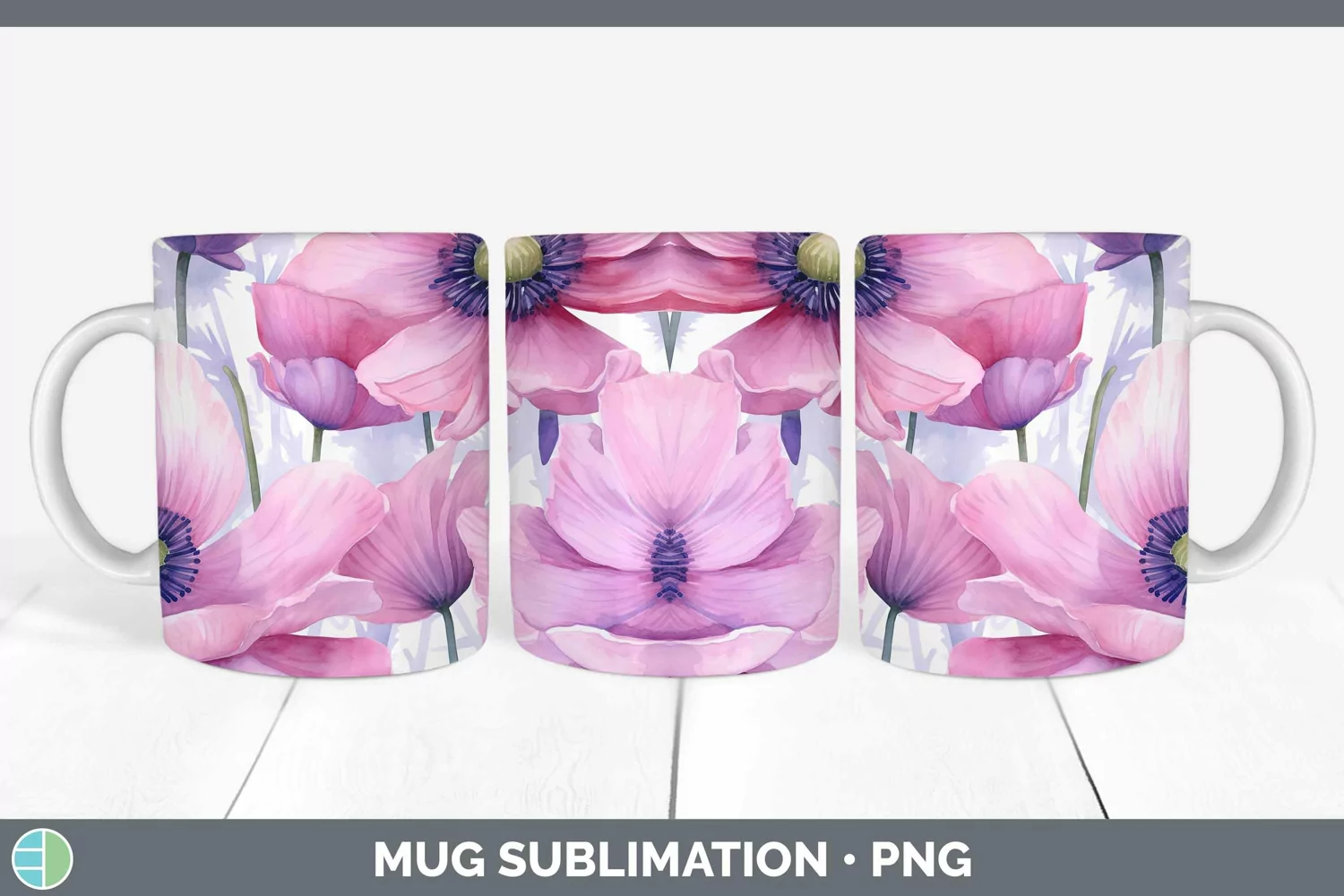 GorgeousWatercolor Flowers Mug Wrap design.
