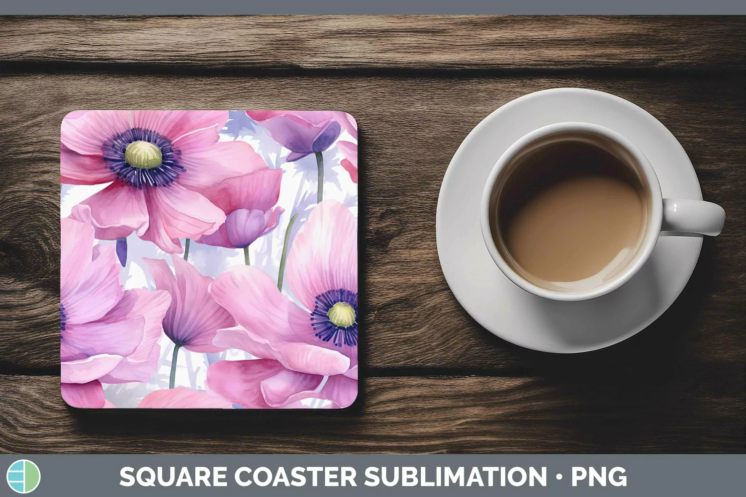 GorgeousWatercolor Flowers Square Coaster design.