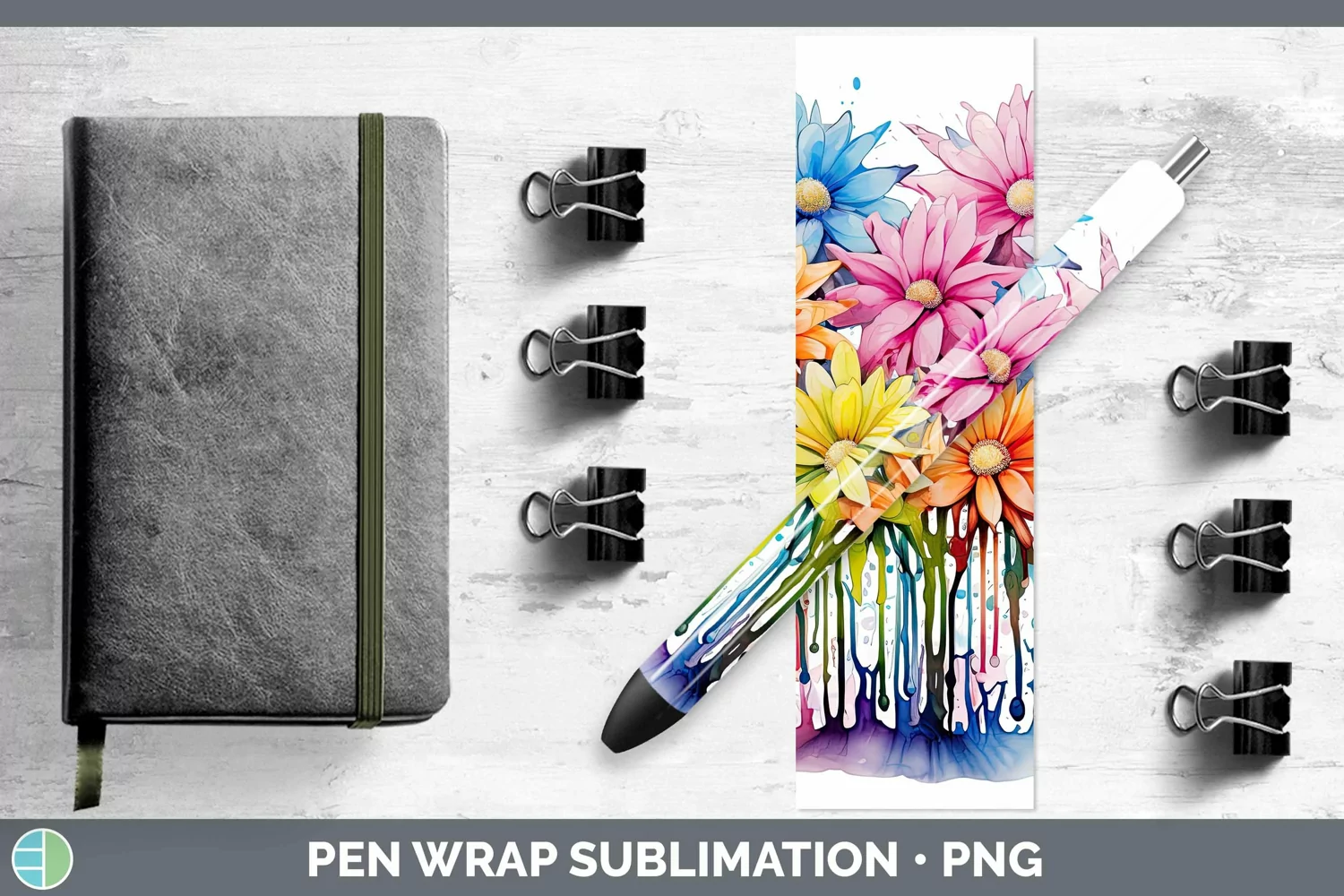 GorgeousWatercolor Flowers Pen Wrap design.