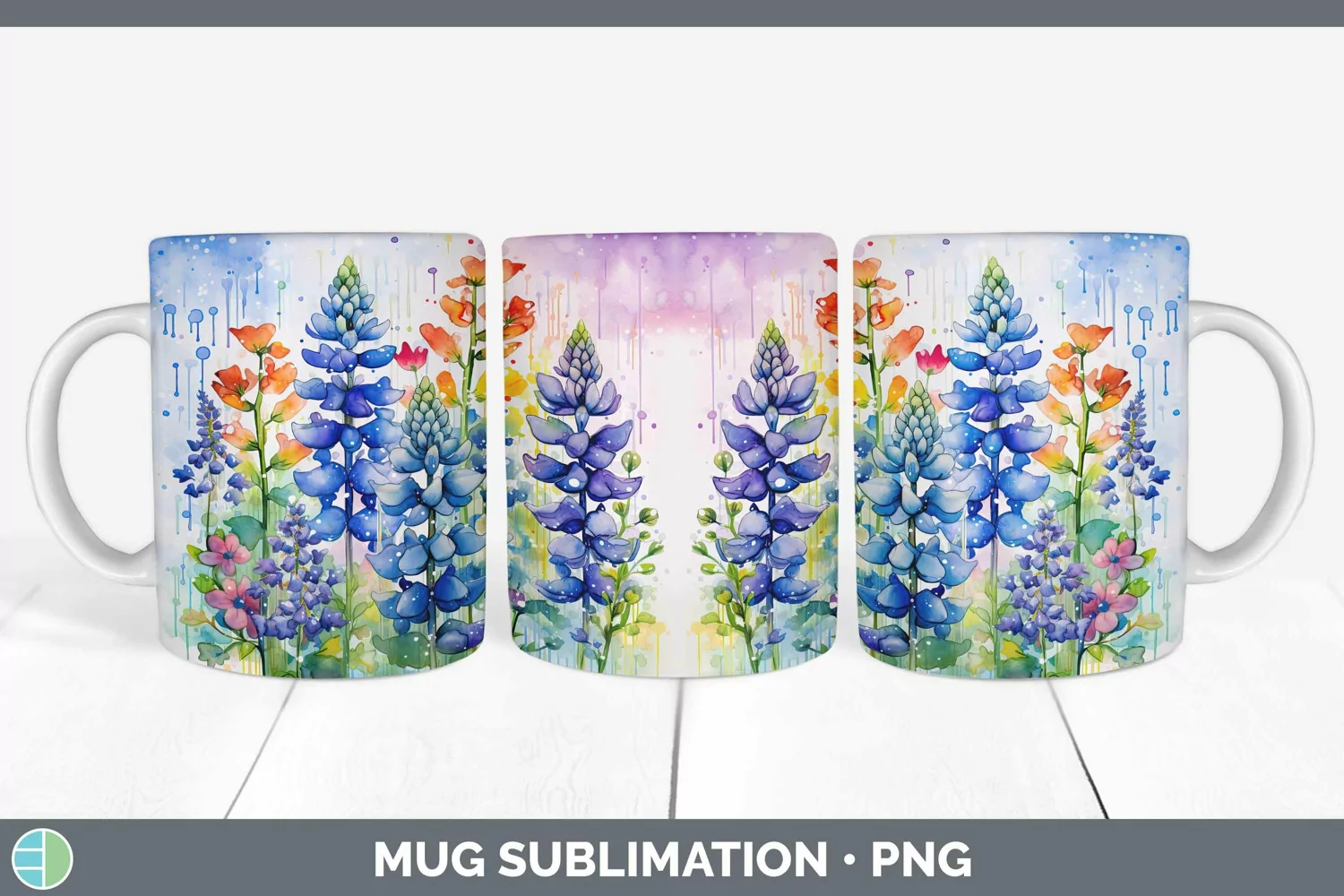 GorgeousWatercolor Flowers Mug Wrap design.