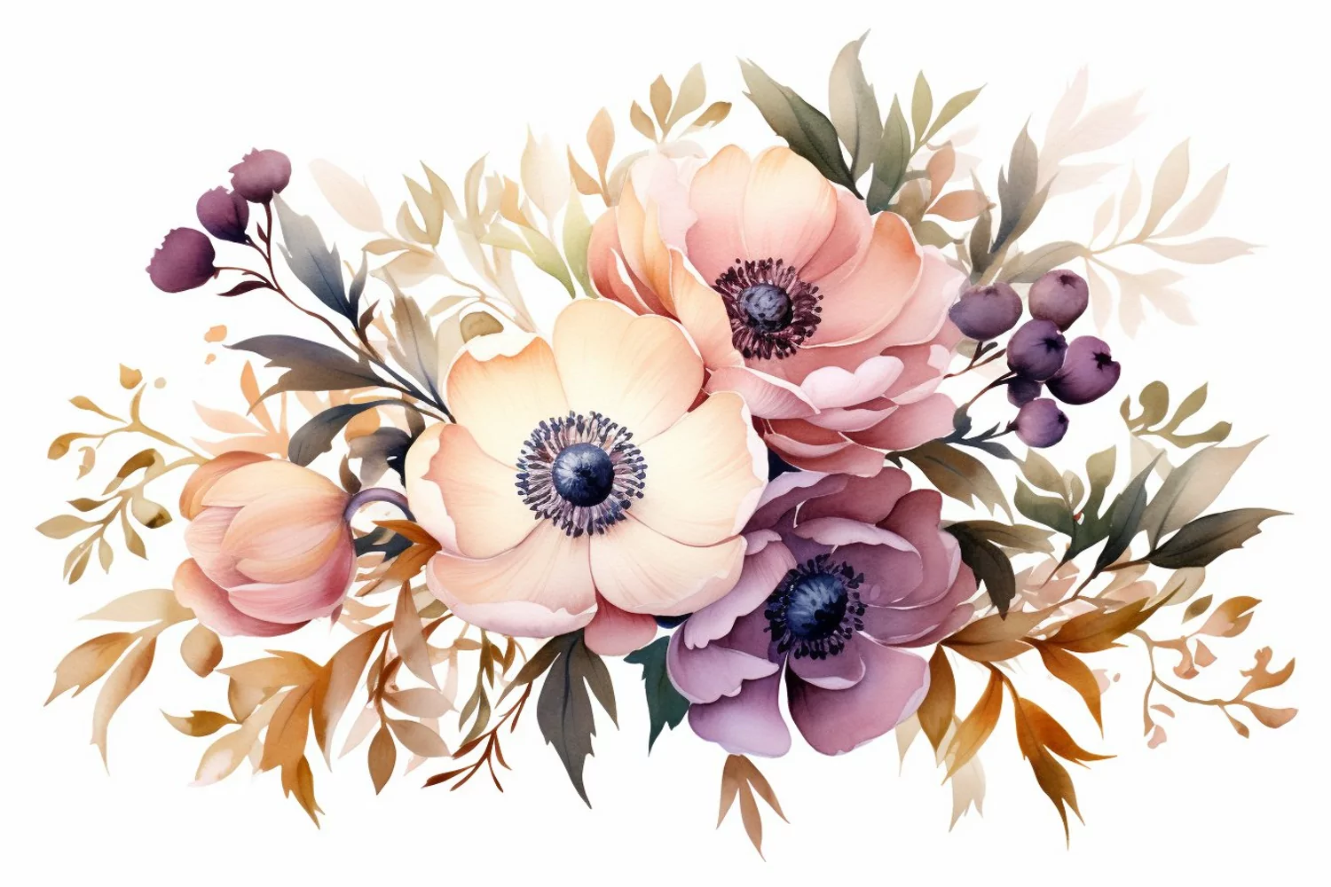 Watercolor Flowers Bouquets, illustration Background product image 1