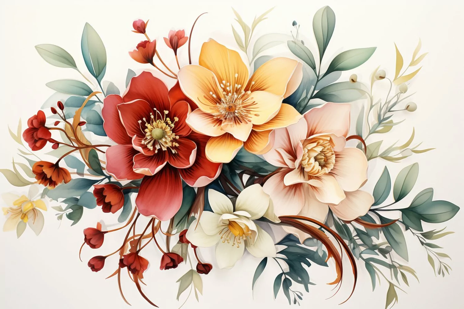 Watercolor Flowers Bouquets, illustration Background product image 1