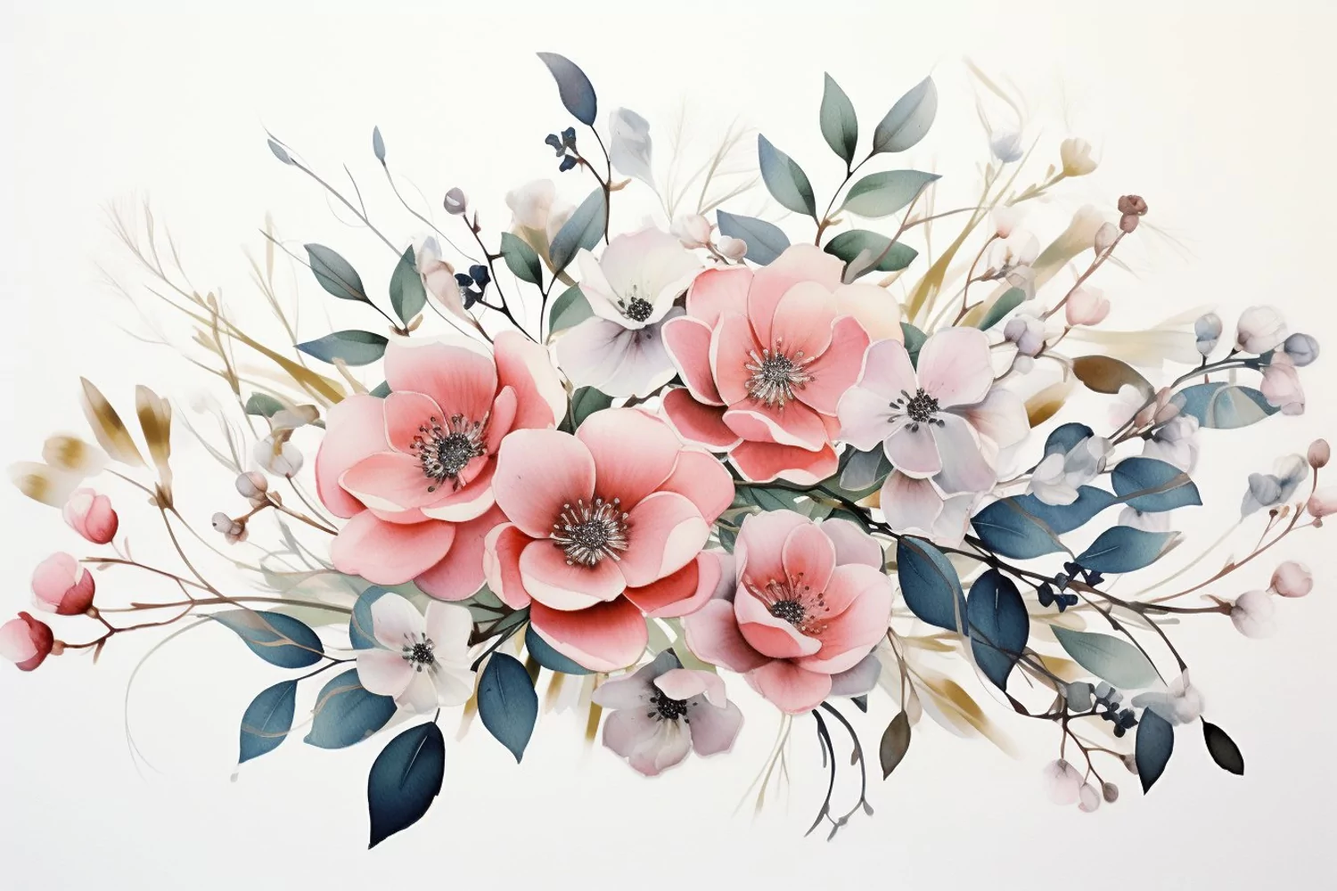 Watercolor Flowers Bouquets, illustration Background product image 1