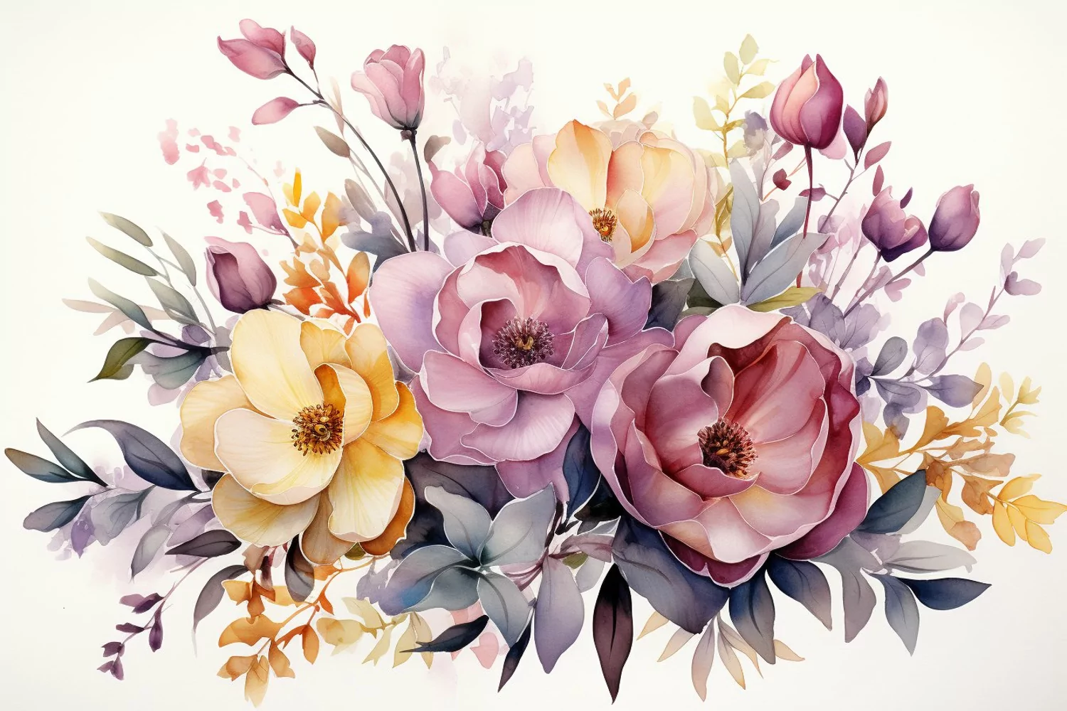 Watercolor Flowers Bouquets, illustration Background product image 1