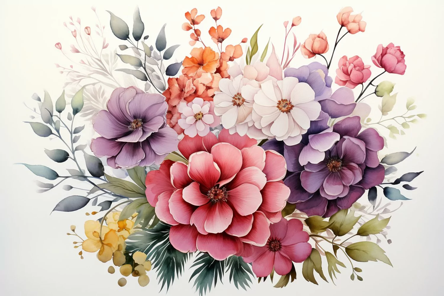 Watercolor Flowers Bouquets, illustration Background product image 1