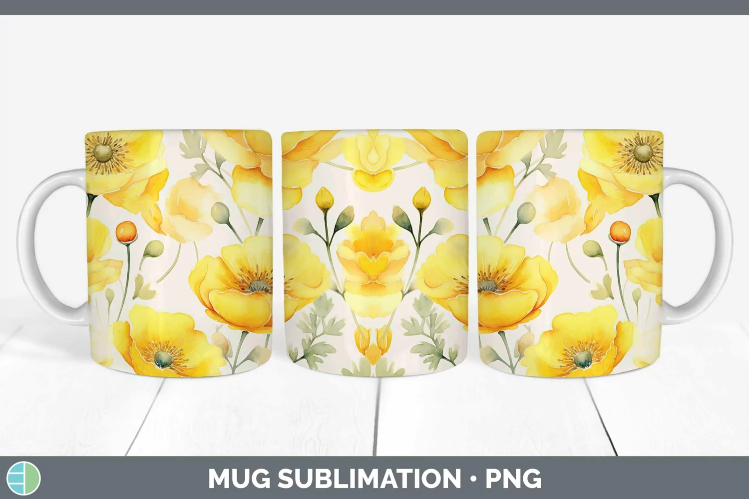 GorgeousWatercolor Flowers Mug Wrap design.