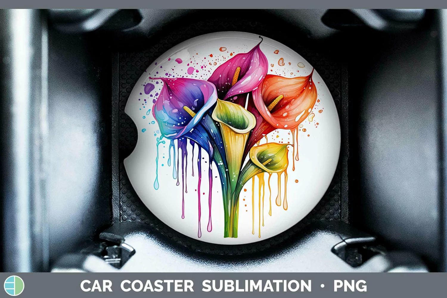 GorgeousWatercolor Flowers Car Coaster design.
