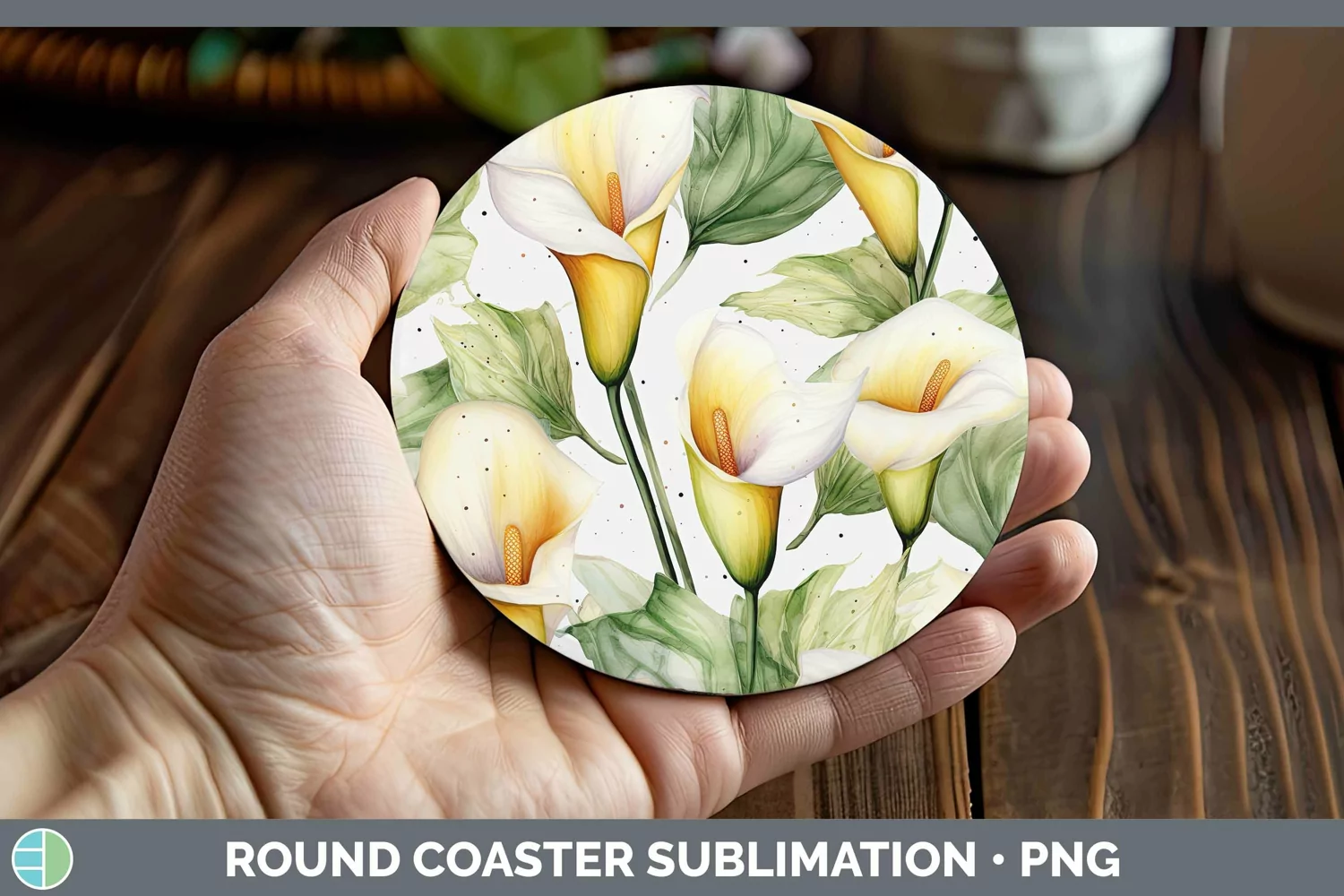 GorgeousWatercolor Flowers Round Coaster design.