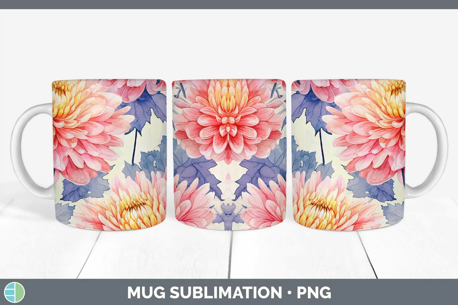 GorgeousWatercolor Flowers Mug Wrap design.