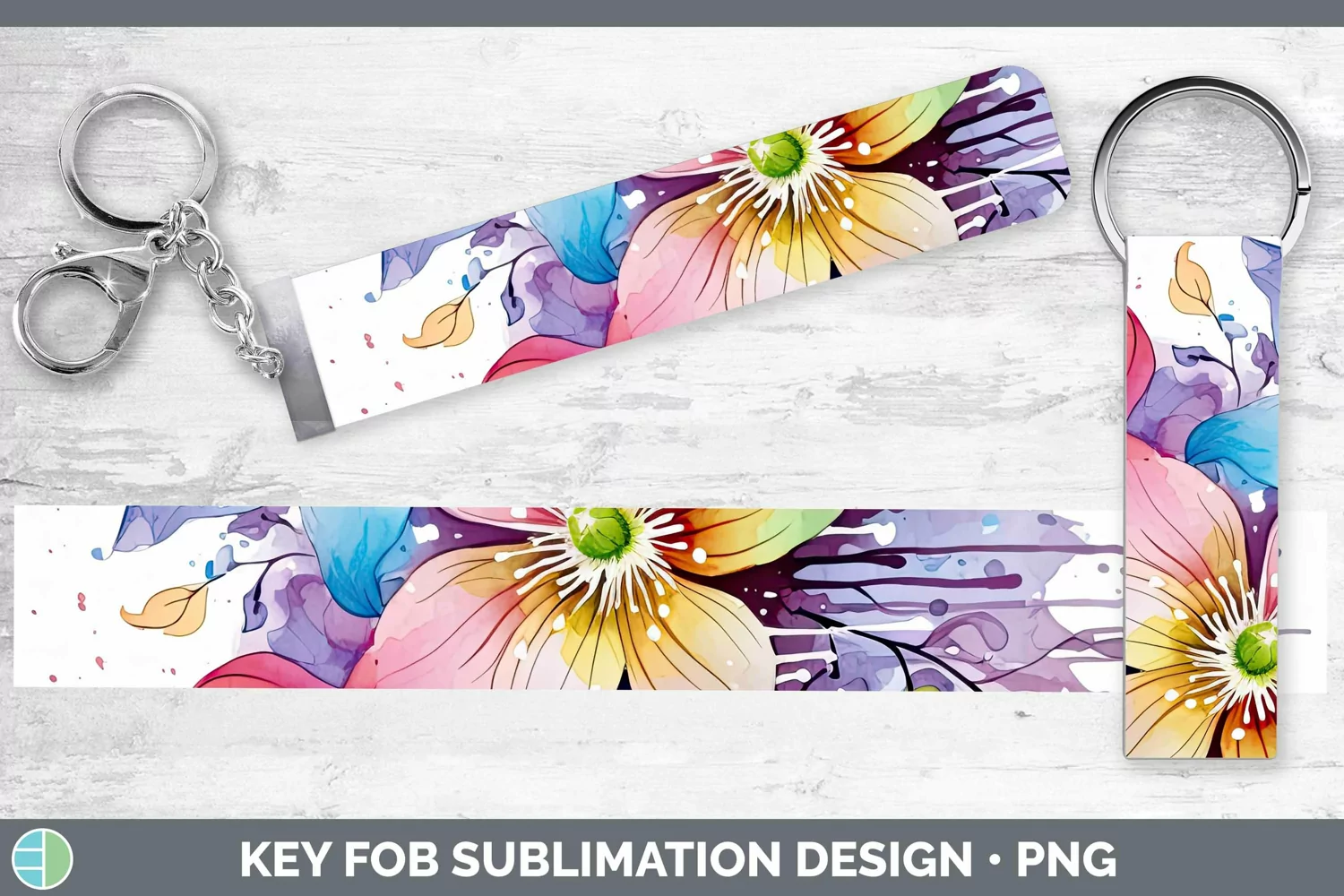 GorgeousWatercolor Flowers Key Fob design.