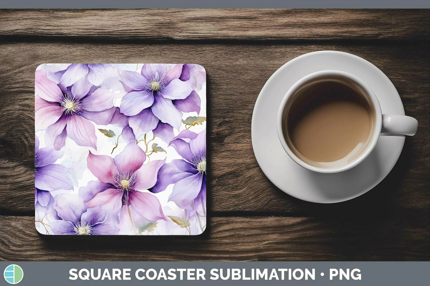 GorgeousWatercolor Flowers Square Coaster design.