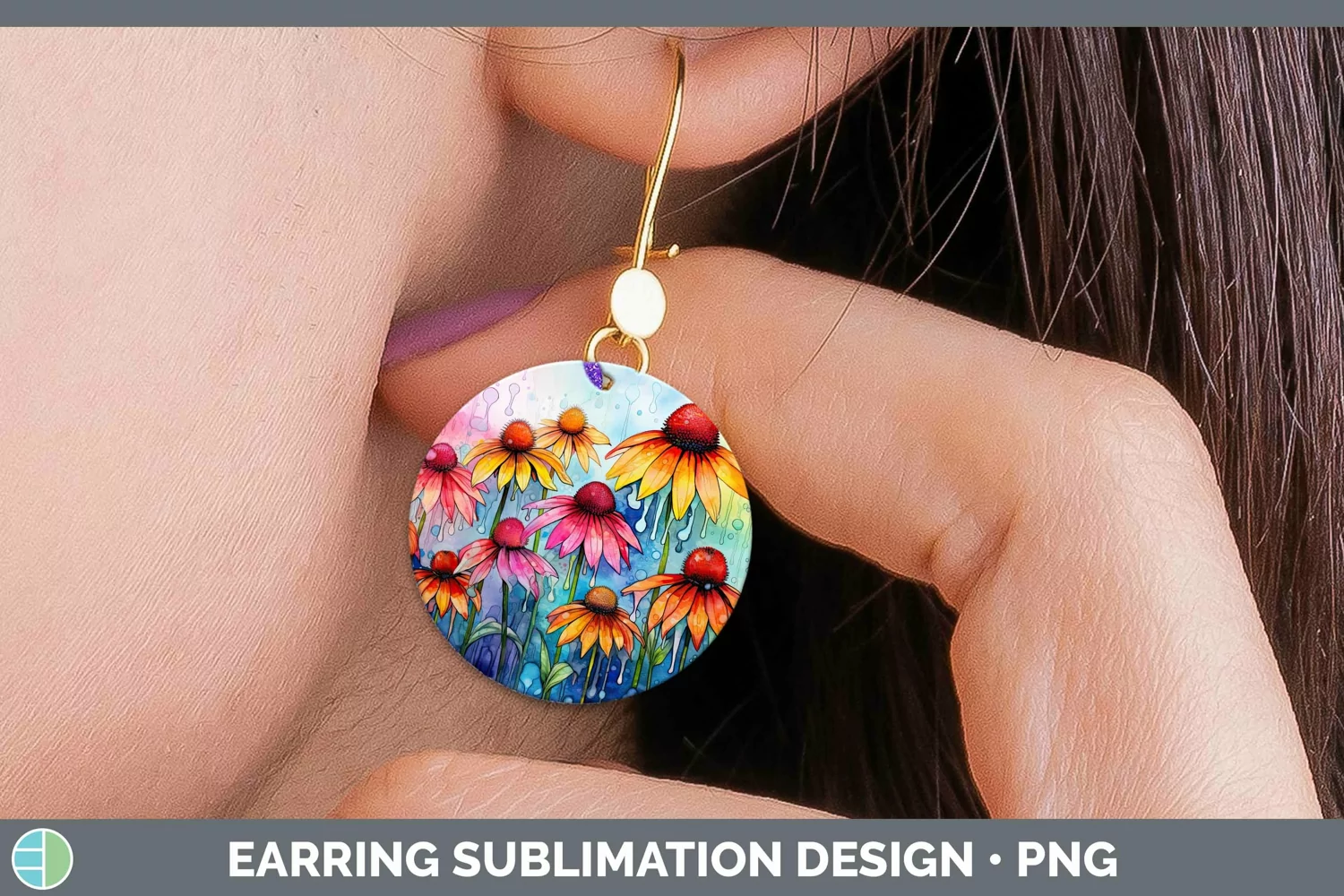 GorgeousWatercolor Flowers Round Earrings design.