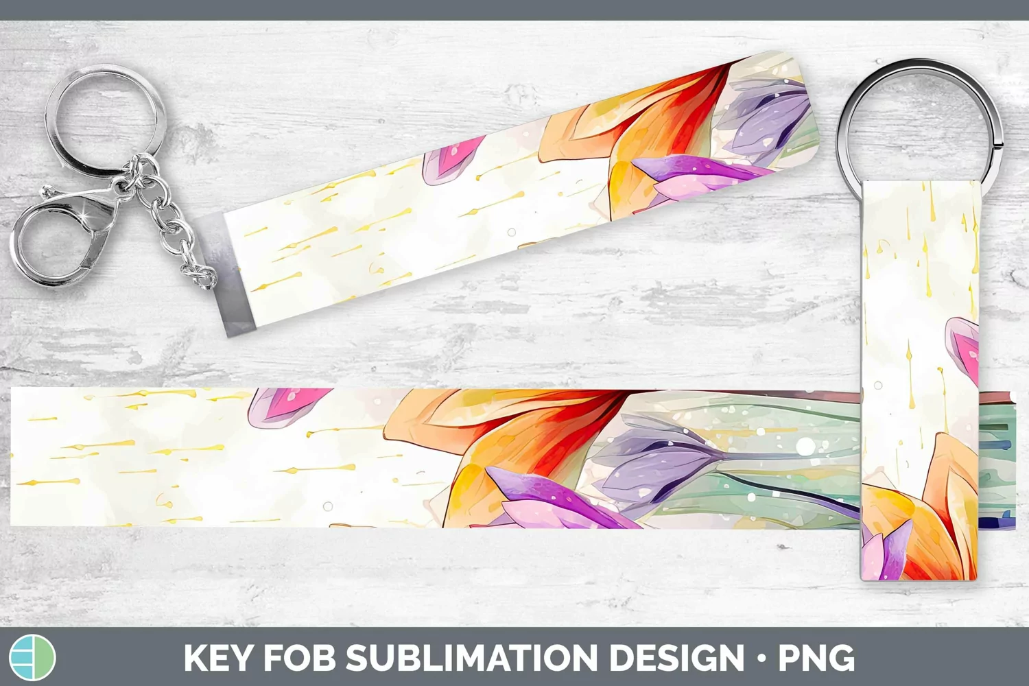 GorgeousWatercolor Flowers Key Fob design.