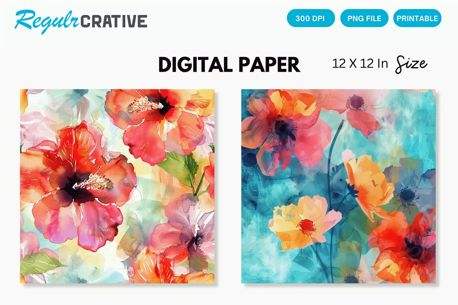 Watercolor Flowers Digital Paper , Flowers Seamless Pattern product image 1