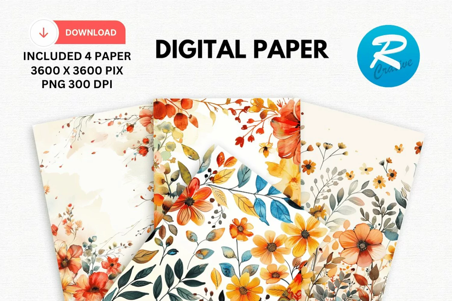Watercolor Fall Flowers Digital Paper, Fall Background product image 1