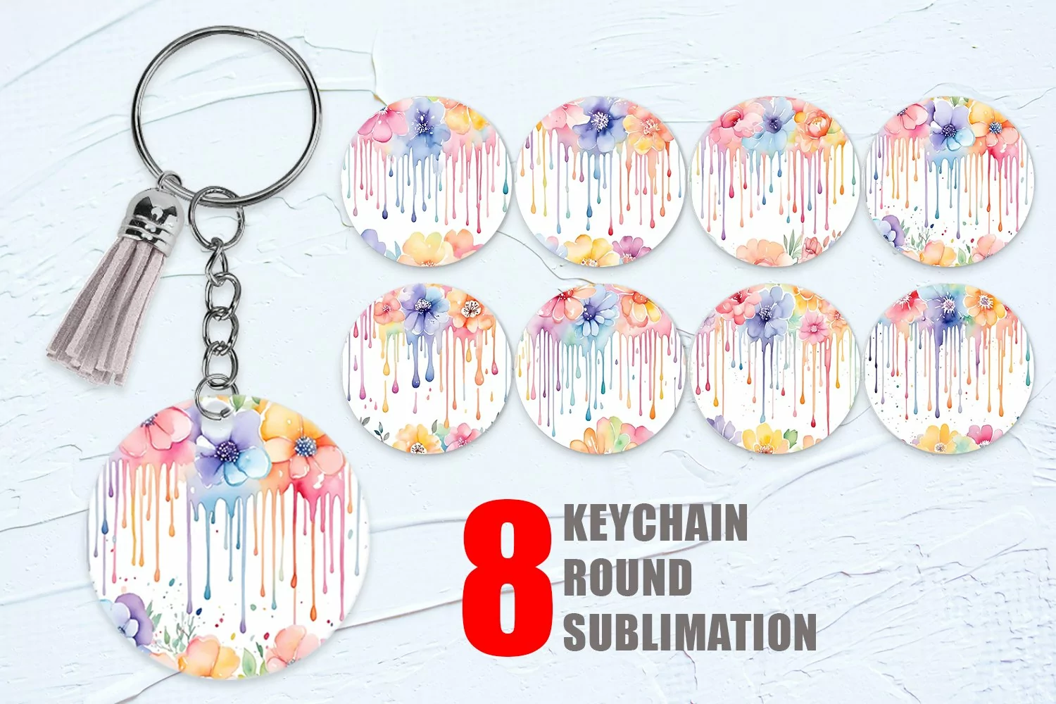 Watercolor Flowers Dripping Keychain | Keyring product image 1