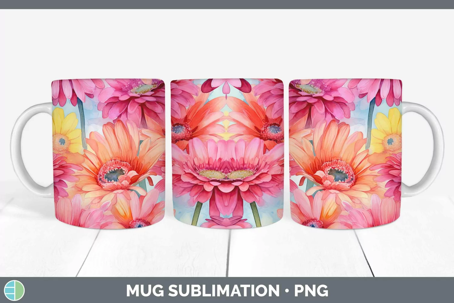GorgeousWatercolor Flowers Mug Wrap design.