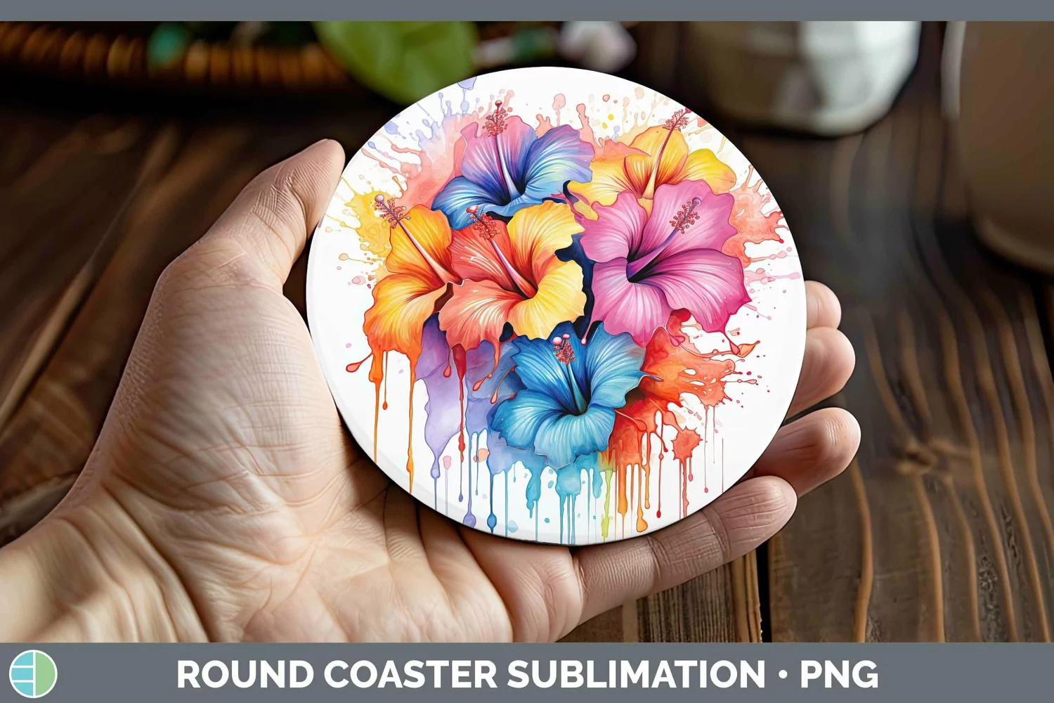 GorgeousWatercolor Flowers Round Coaster design.