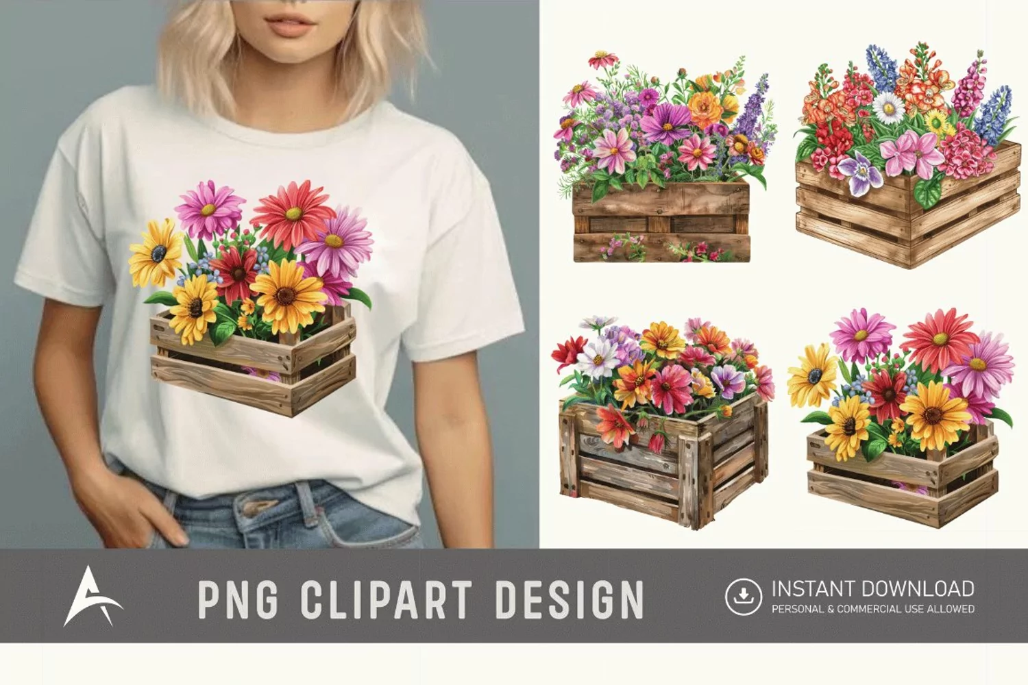 Watercolor Flowers in Crate Clipart product image 1