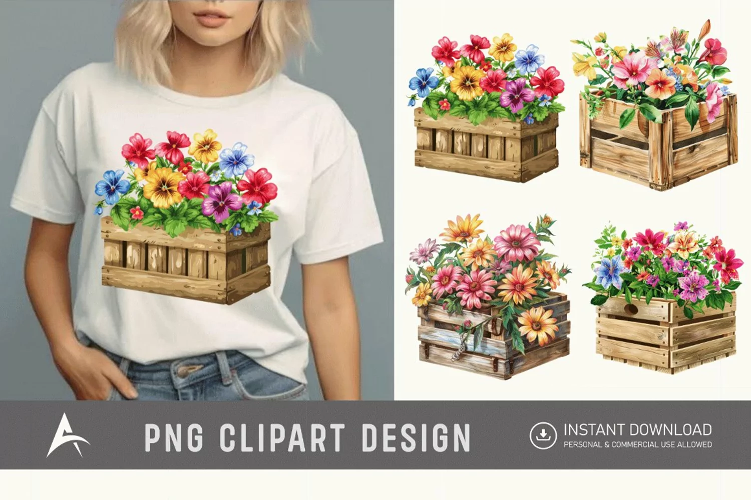 Watercolor Flowers in Crate Clipart product image 1