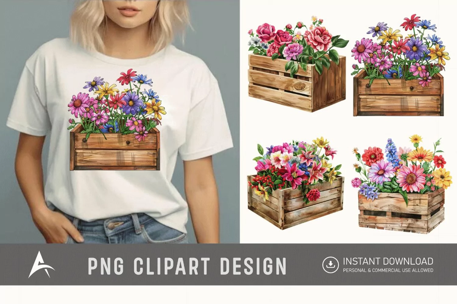 Watercolor Flowers in Crate Clipart product image 1